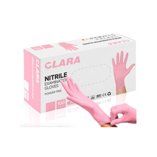 Rękawiczki nitrylowe bezpudrowe Clara, różowe, roz M 100szt
