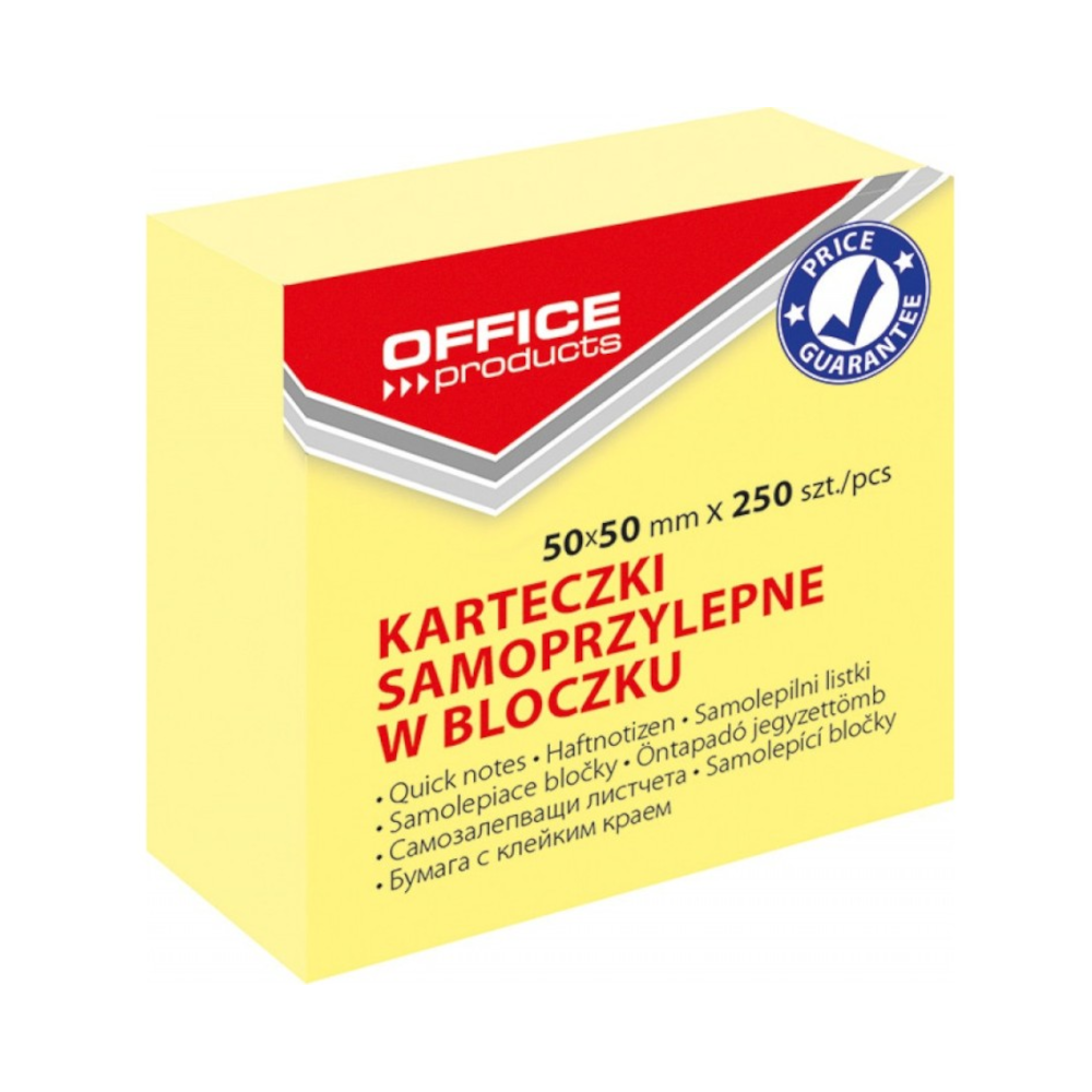 Bloczek samoprzylepny Office Products 50x50mm 250szt, jasnożółte