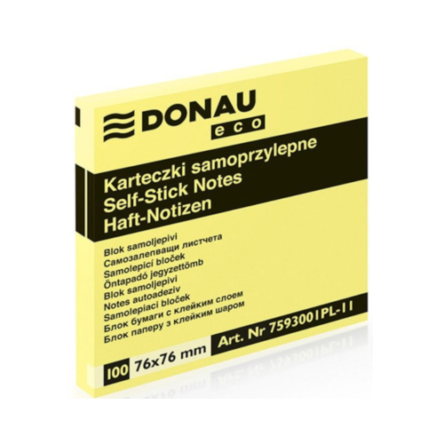 Bloczek samoprzylepny Donau 76x76mm 100szt, jasnożółte